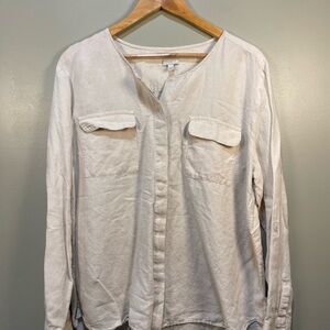 Talbots Casual Cream Linen Blend Button Down Shirt